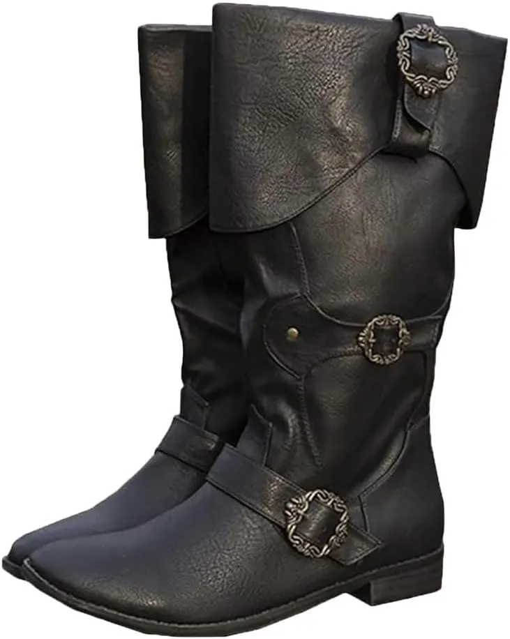 Viking Knight Boots, Retro Court Plus Size Medieval Shoes, Renaissance Flanging Snow Boots for Halloween Cosplay