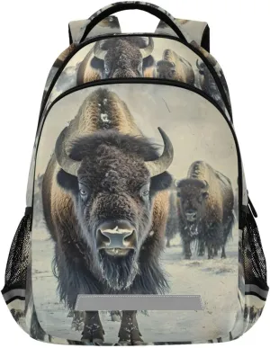 Vintage Bison Herd Kids Travel Backpack School Bag Large Capacity with Reflective Stripes for Boys Girls 11.6 × 6.9 × 16.7 INCH