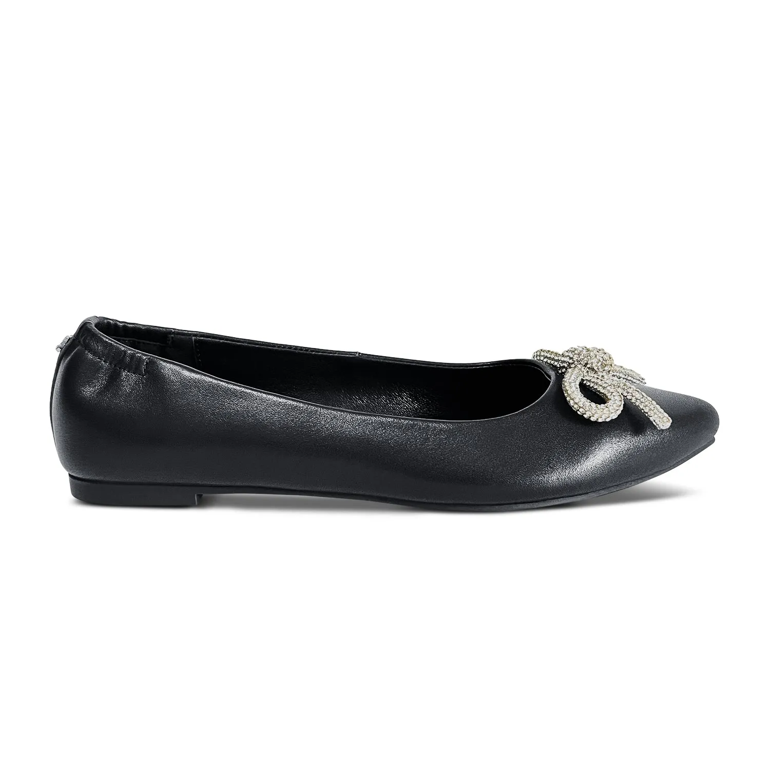 Vivienne Crystal Bow Flats in Black Leather
