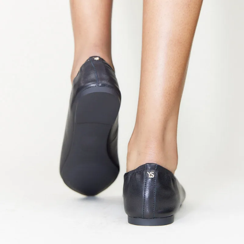 Vivienne Crystal Bow Flats in Black Leather