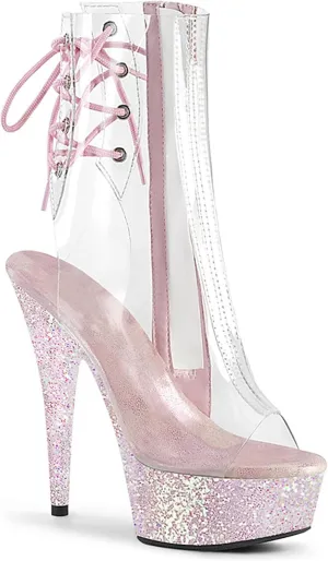 Vujkliy Women's 5.9IN See-Through Sandals Stiletto Platform Lace Up Open Toe Slingback High Heels Fashion Catwalk Women's Boots