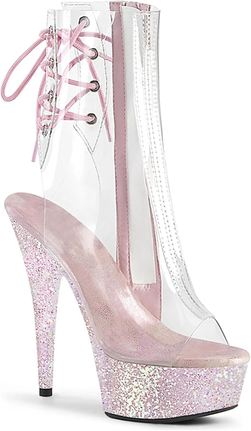 Vujkliy Women's 5.9IN See-Through Sandals Stiletto Platform Lace Up Open Toe Slingback High Heels Fashion Catwalk Women's Boots