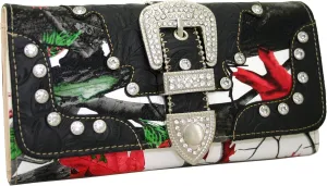 Western Rhinestone Buckle Accent Purse Handbag Matching Wallet