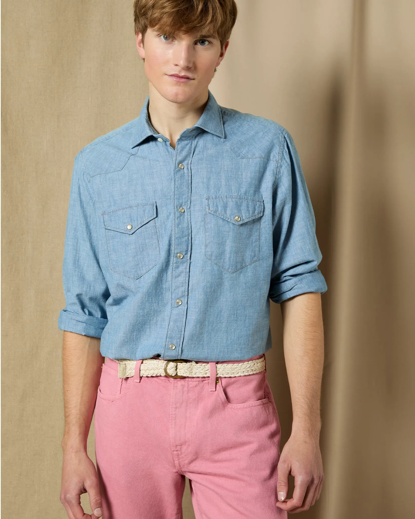 Western Work Shirt in Extra Light Washed Indigo Chambray