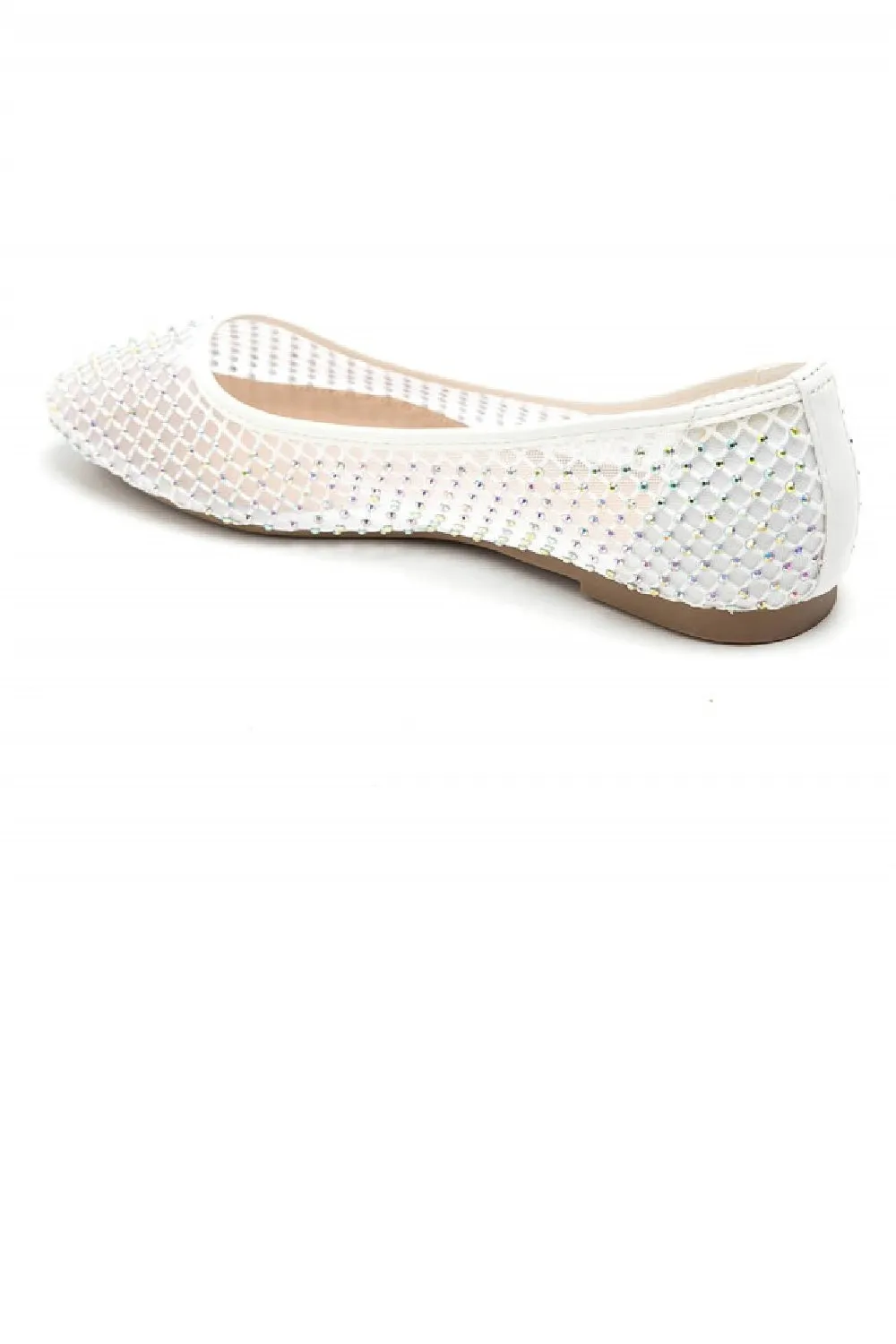 WHITE CRYSTAL EMBELLISHED FLAT BALLERINA SHOES