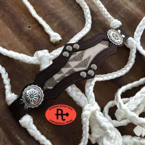 White Mule Tape Halter with Chocolate Leather Nose with Inlaid Wool and Lead 4