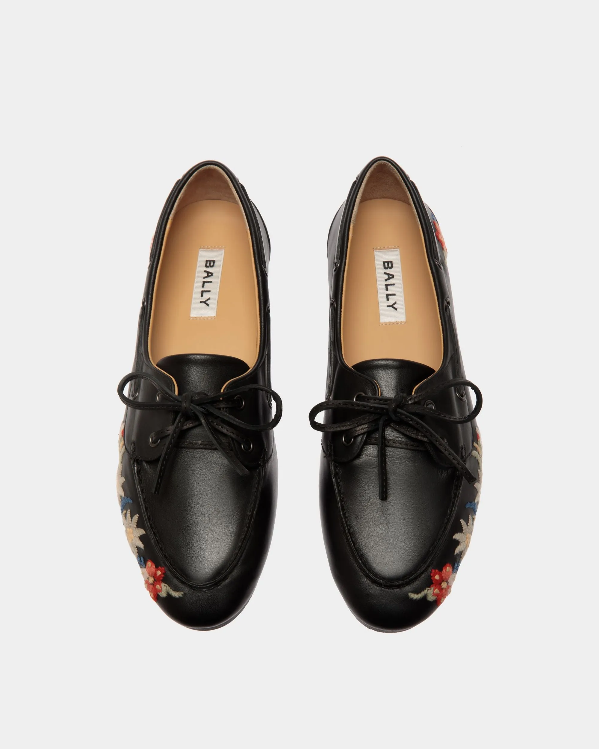Winter Capsule Moccasin in Black Leather With Alpine Flowers