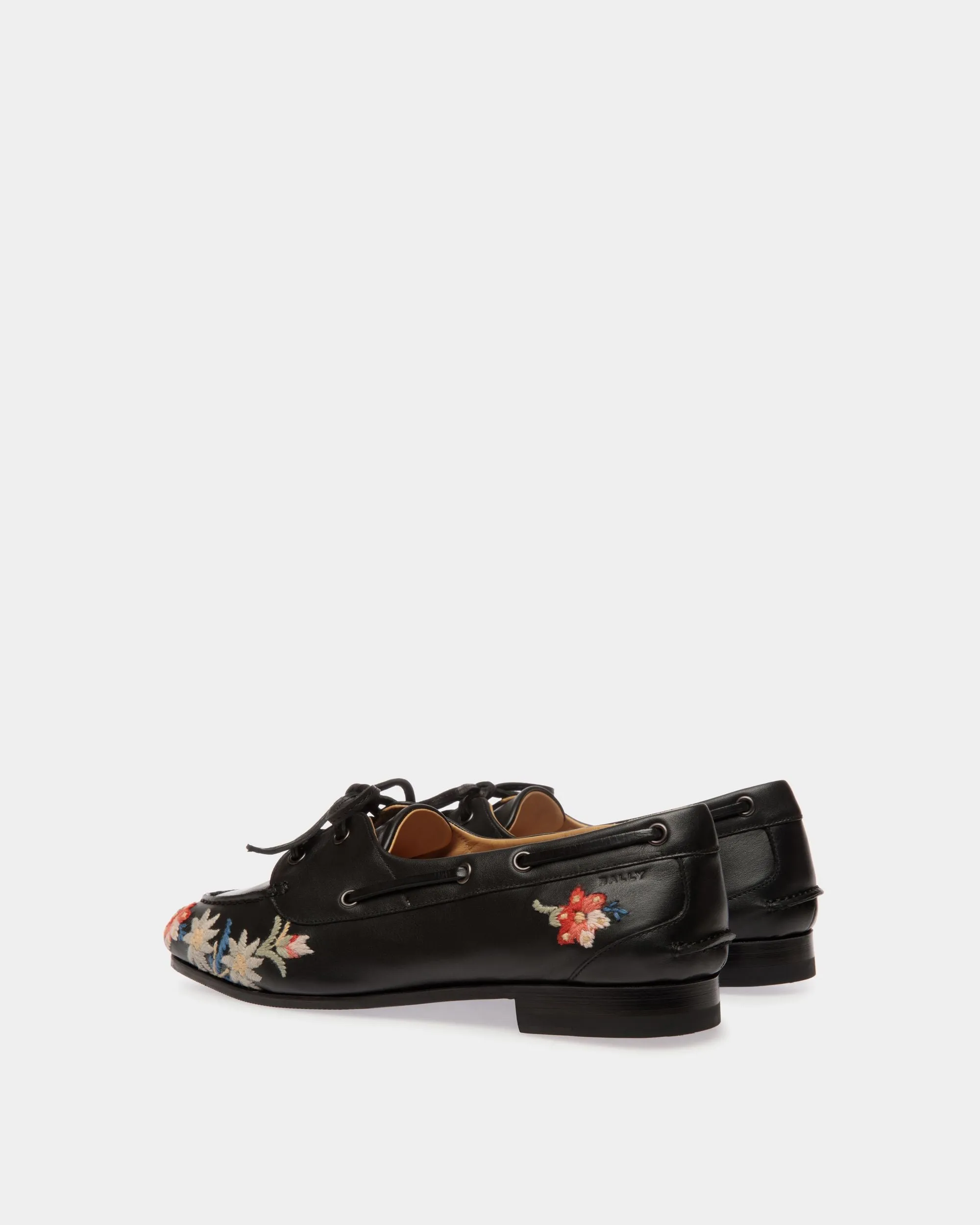 Winter Capsule Moccasin in Black Leather With Alpine Flowers