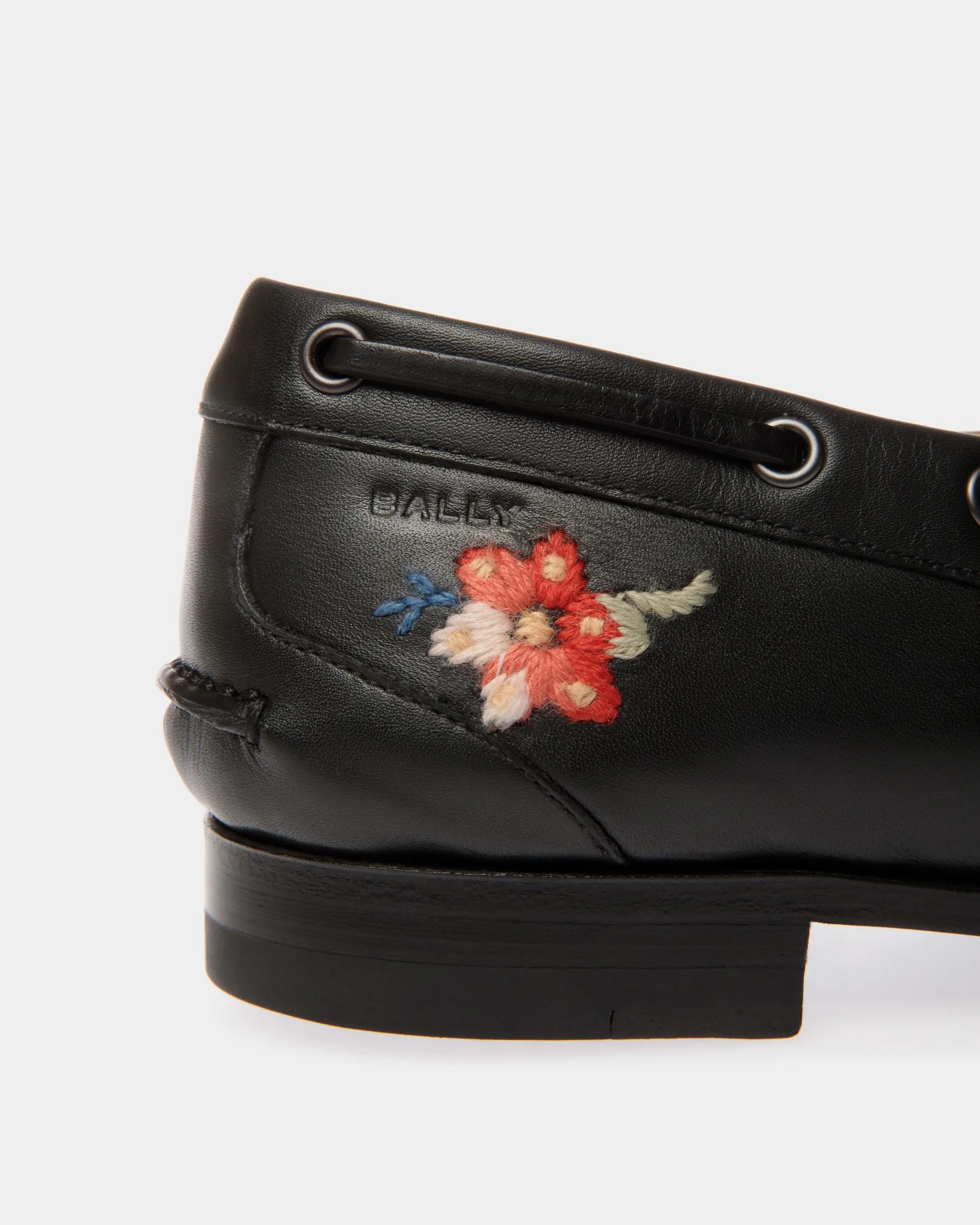 Winter Capsule Moccasin in Black Leather With Alpine Flowers