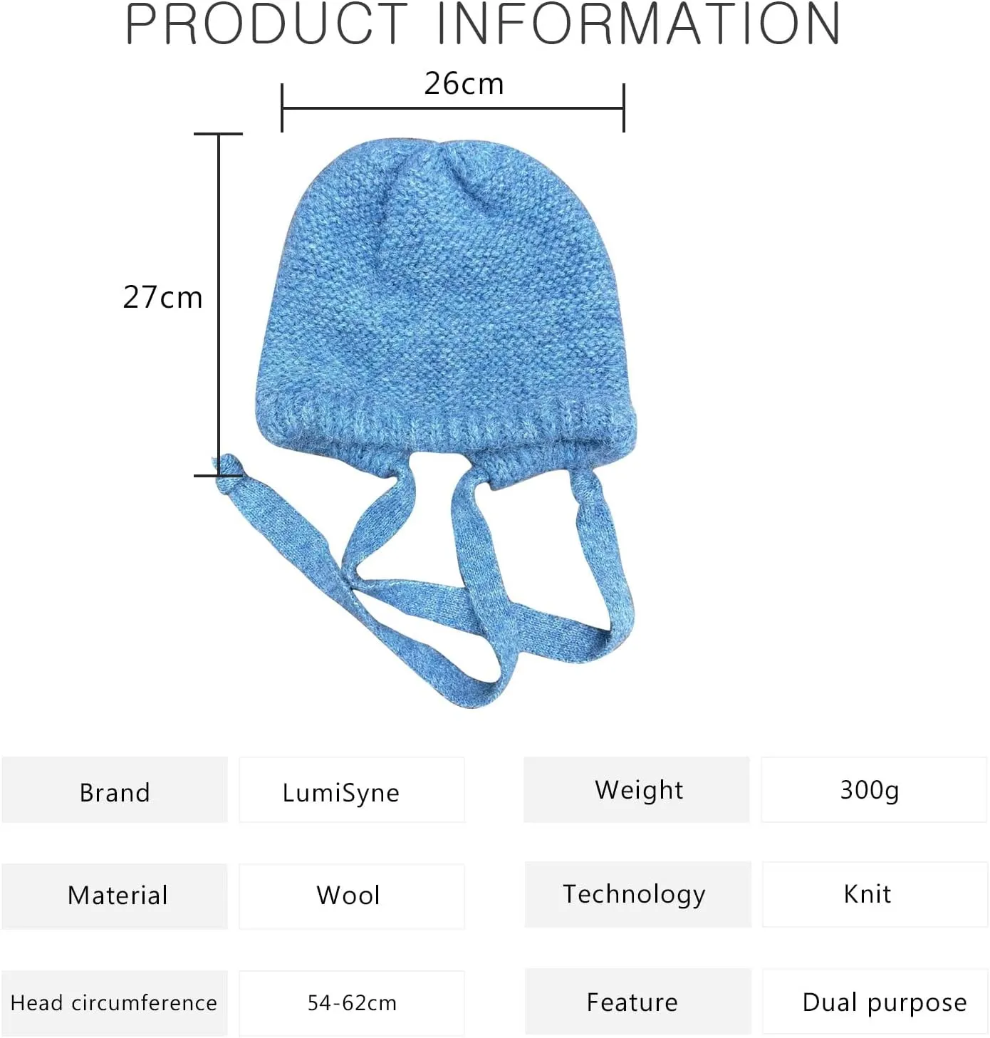 Winter Wool Knitted Hat Adjustable Drawstring Dual Purpose Earflap Hat and Knitted Bag Slouch Beanie Baggy Skull Cap