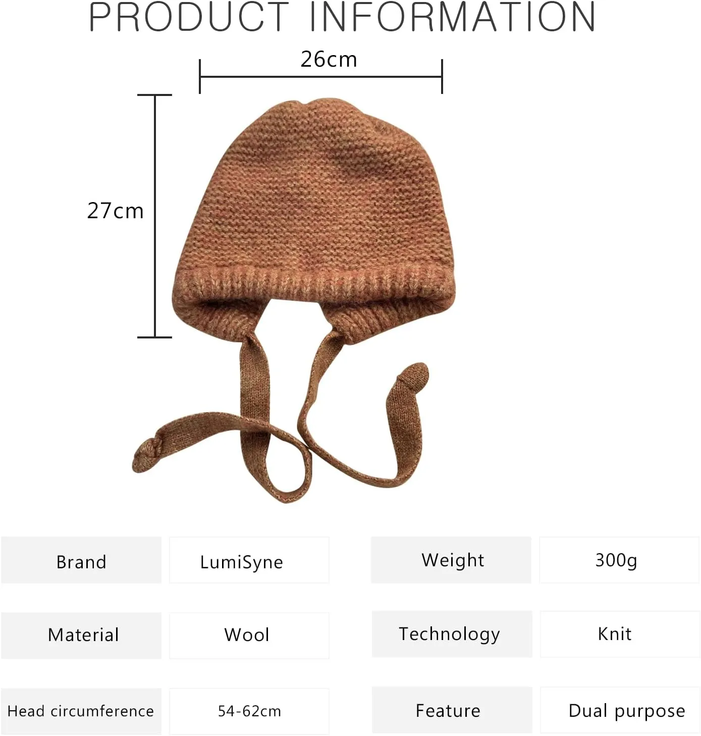 Winter Wool Knitted Hat Adjustable Drawstring Dual Purpose Earflap Hat and Knitted Bag Slouch Beanie Baggy Skull Cap