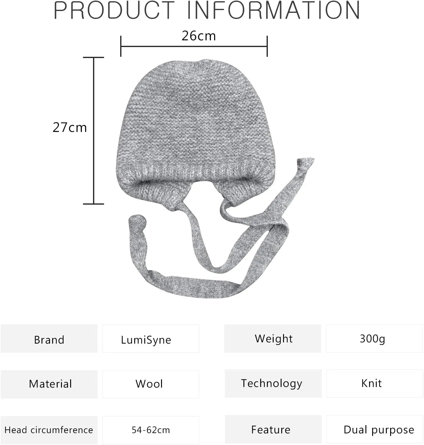Winter Wool Knitted Hat Adjustable Drawstring Dual Purpose Earflap Hat and Knitted Bag Slouch Beanie Baggy Skull Cap