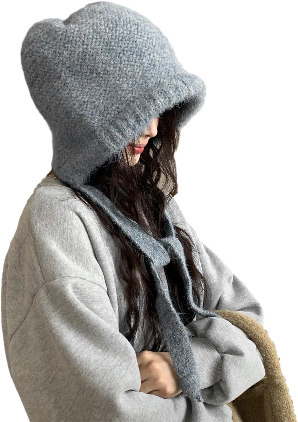 Winter Wool Knitted Hat Adjustable Drawstring Dual Purpose Earflap Hat and Knitted Bag Slouch Beanie Baggy Skull Cap