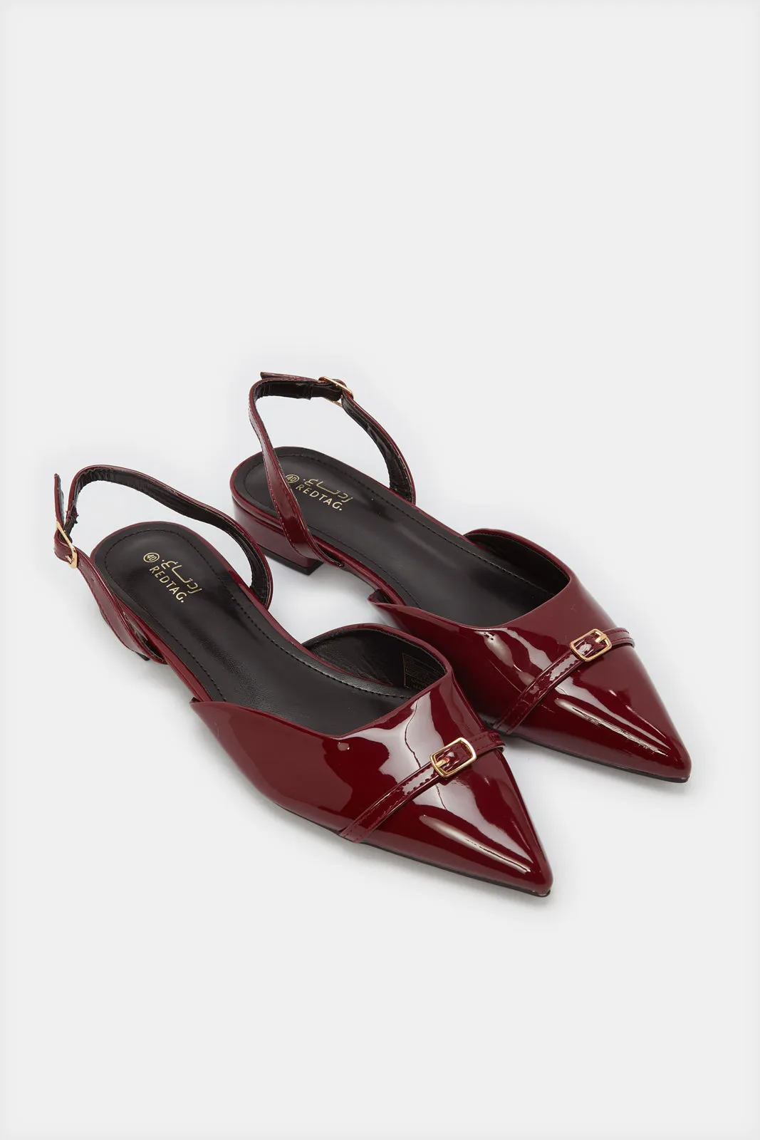 Women Burgundy Buckle Trim Slingback Mule