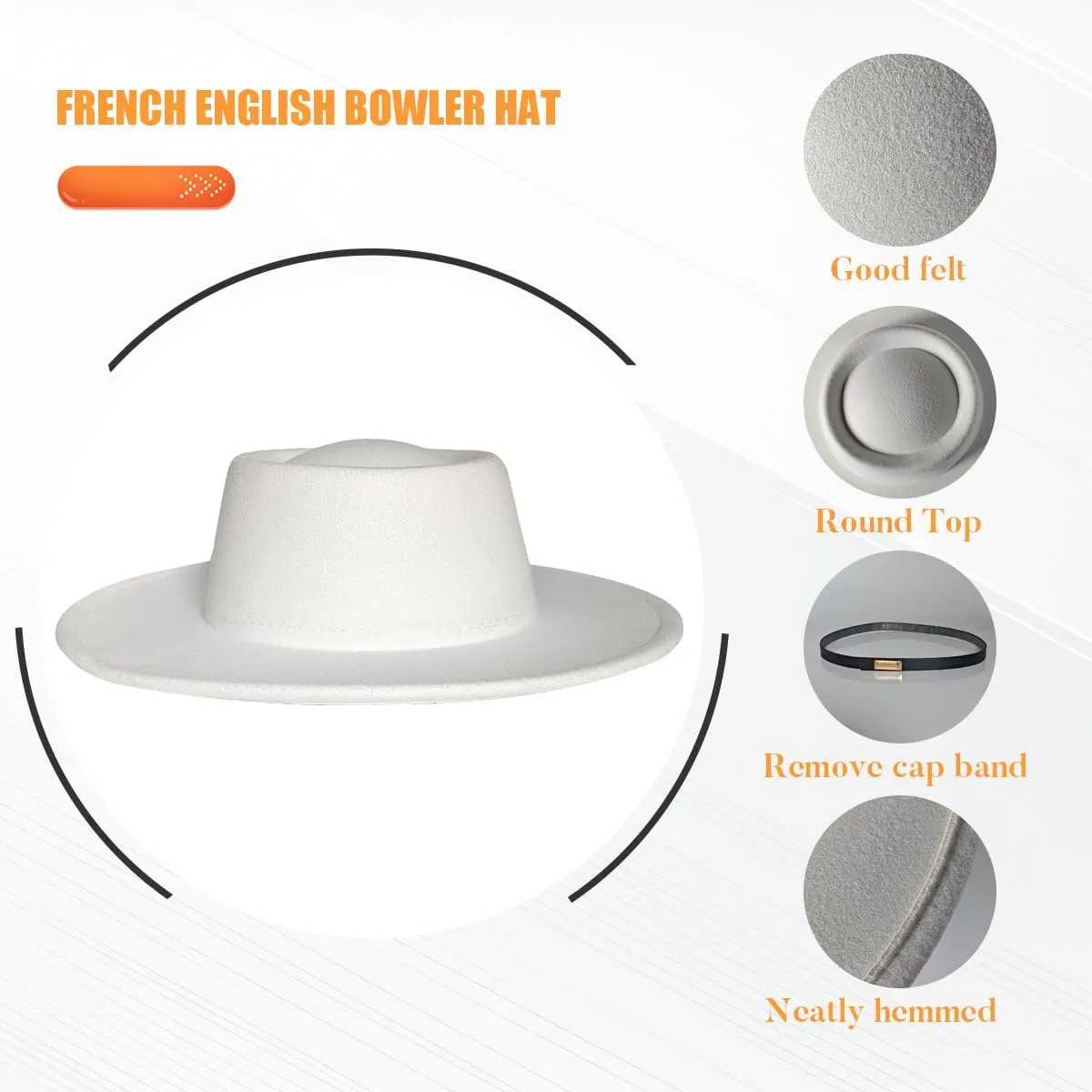 Women Men Wool Fedora Hat, Classic Vintage Wide Brim Flat Top Hat Warm Jazz Panama Hat with Belt