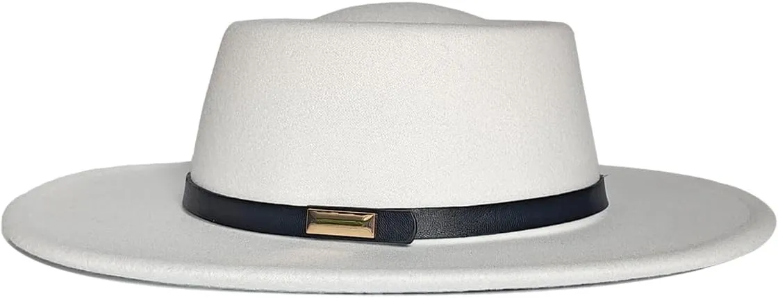 Women Men Wool Fedora Hat, Classic Vintage Wide Brim Flat Top Hat Warm Jazz Panama Hat with Belt
