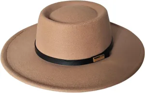 Women Men Wool Fedora Hat, Classic Vintage Wide Brim Flat Top Hat Warm Jazz Panama Hat with Belt