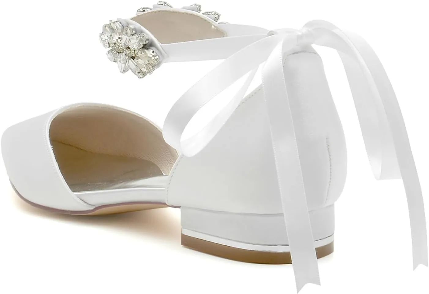 Women Satin Wedding Shoes for Bride Flats Pointed Toe Crystals Party Dress Bridesmaid Shoes
