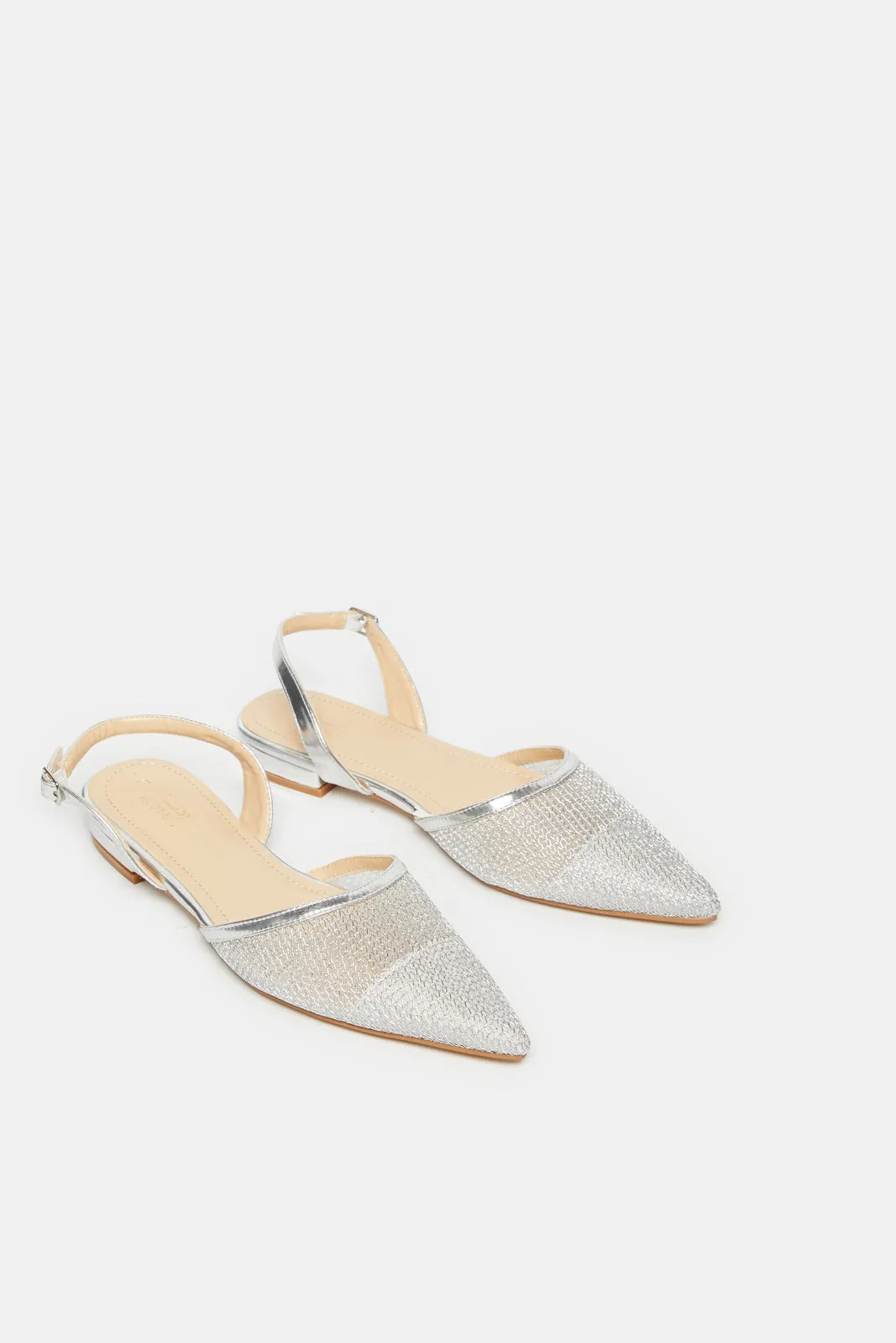 Women Silver Embellished Slingback Mule