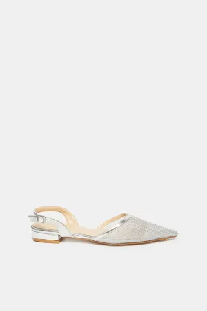 Women Silver Embellished Slingback Mule