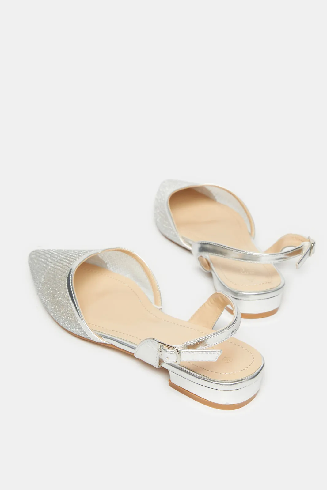 Women Silver Embellished Slingback Mule