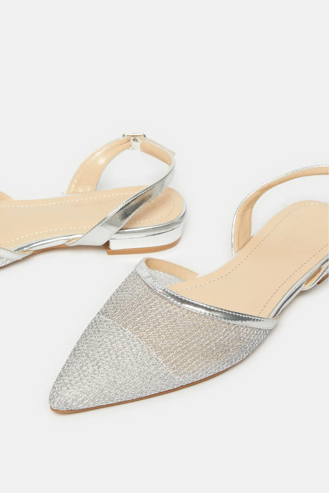 Women Silver Embellished Slingback Mule
