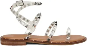Womens Buckle Strap Front Rear Strap Flat Heel Open Side Vamp Basic Sandals PU Upper Rivet Detail Lightweight Summer Sandals