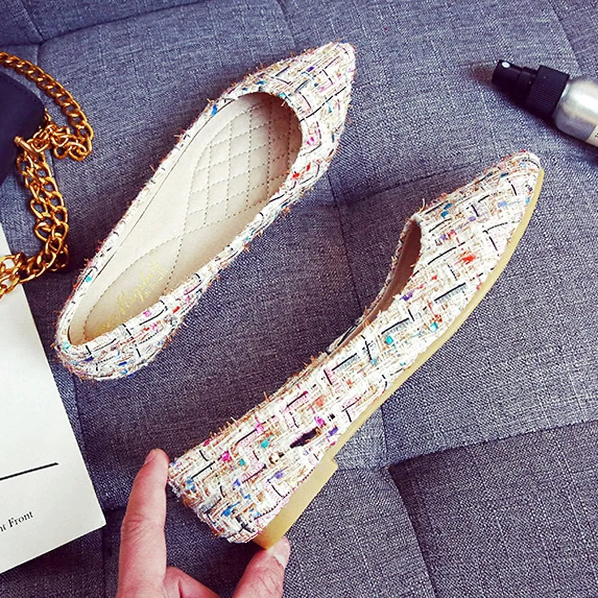Women's Casual Ballet Flats Polka Dot Comfort Pointed Toe Slip on Flat Loafers Walking Shoes