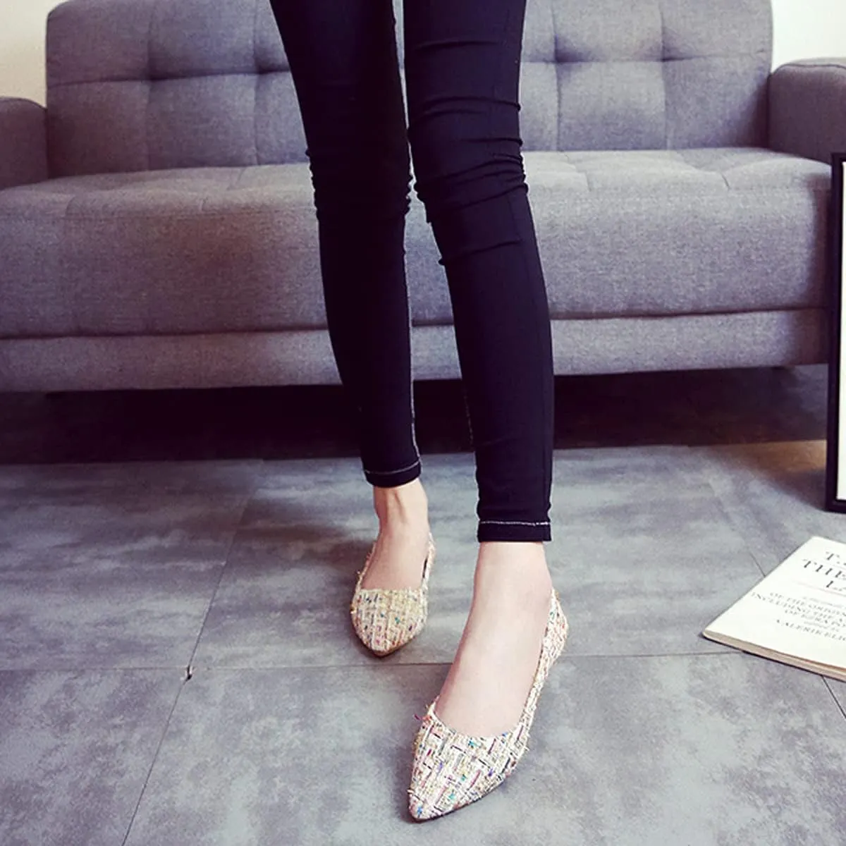 Women's Casual Ballet Flats Polka Dot Comfort Pointed Toe Slip on Flat Loafers Walking Shoes