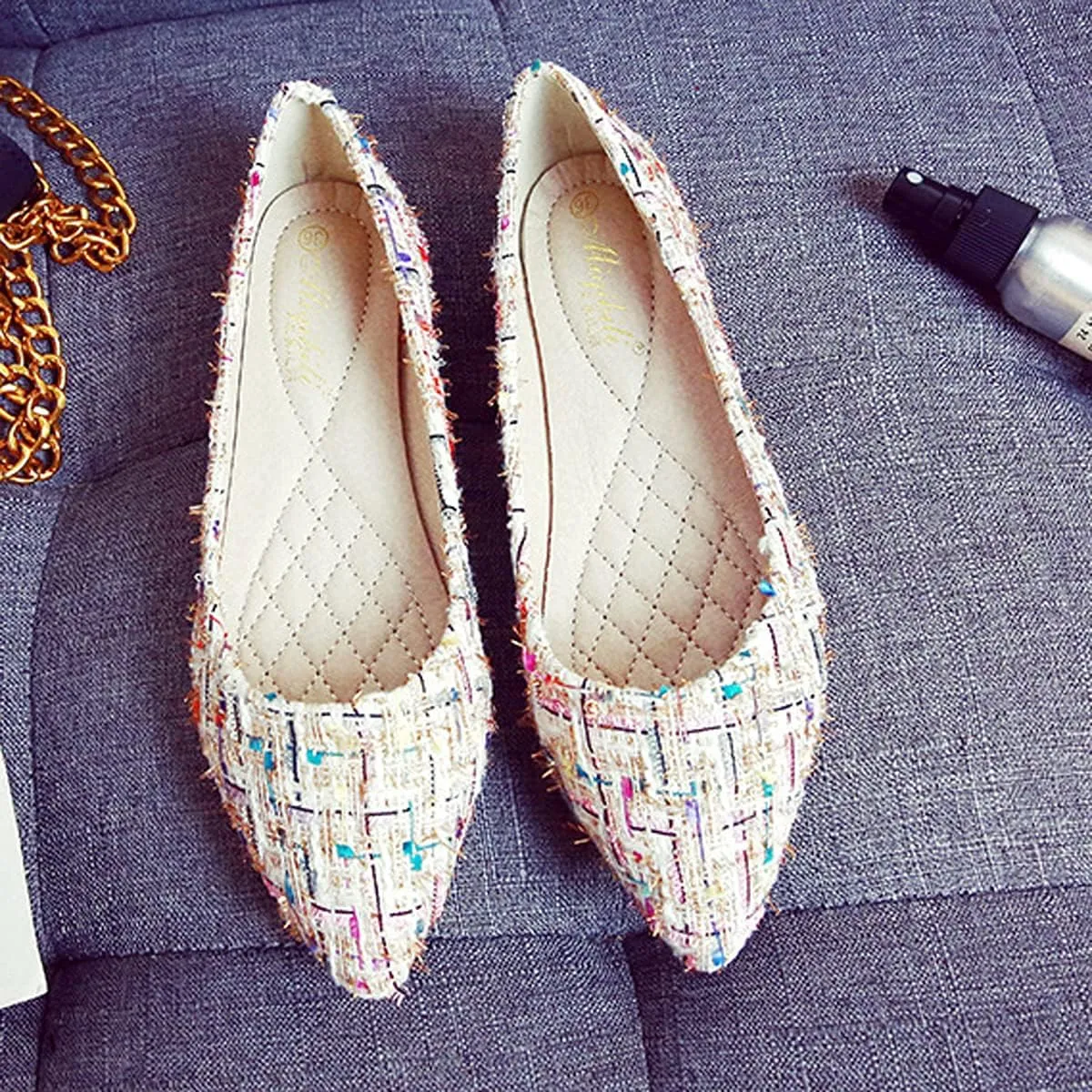Women's Casual Ballet Flats Polka Dot Comfort Pointed Toe Slip on Flat Loafers Walking Shoes