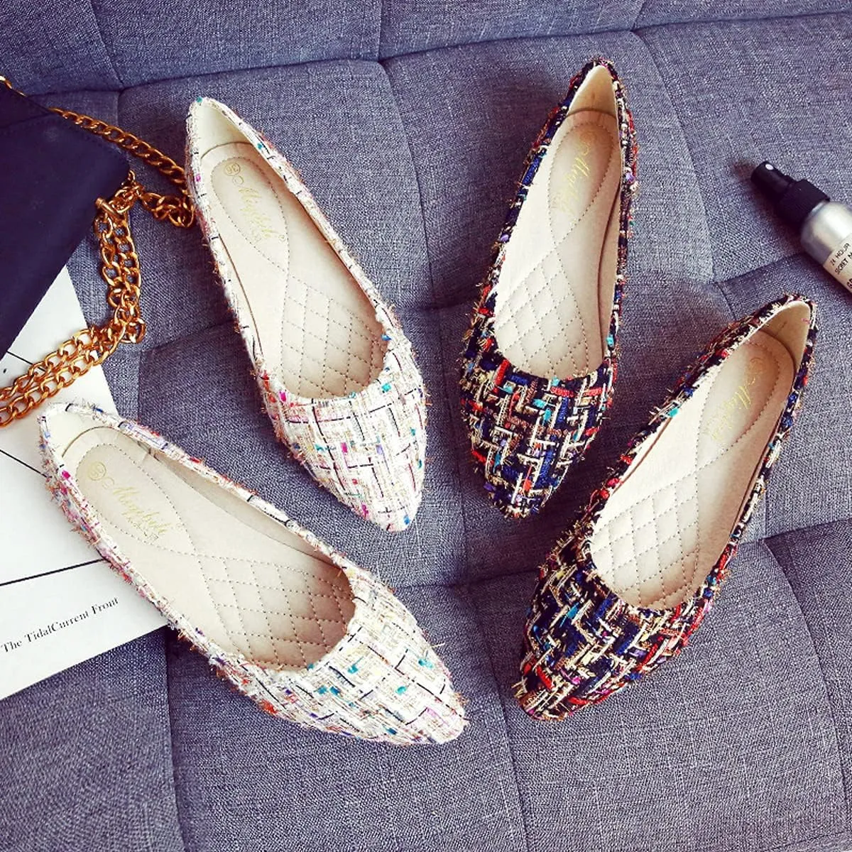 Women's Casual Ballet Flats Polka Dot Comfort Pointed Toe Slip on Flat Loafers Walking Shoes