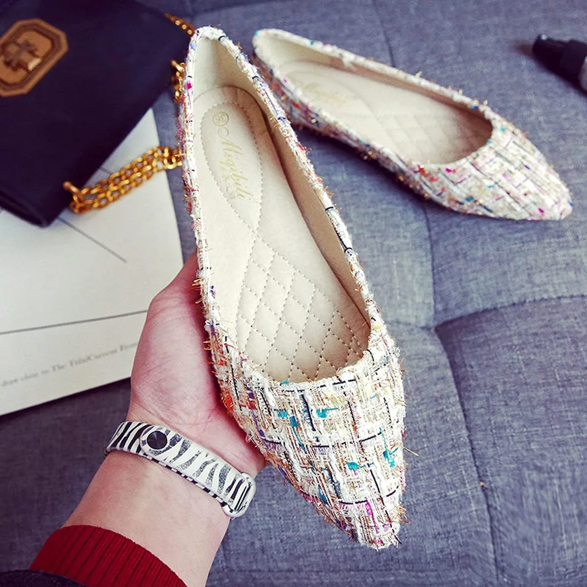 Women's Casual Ballet Flats Polka Dot Comfort Pointed Toe Slip on Flat Loafers Walking Shoes