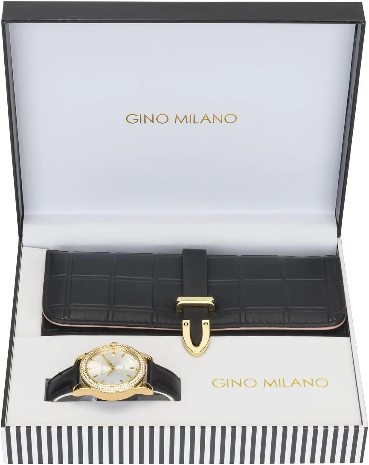 Women's Gold Leather Band Watch & Matching Tri-Fold Wallet Set