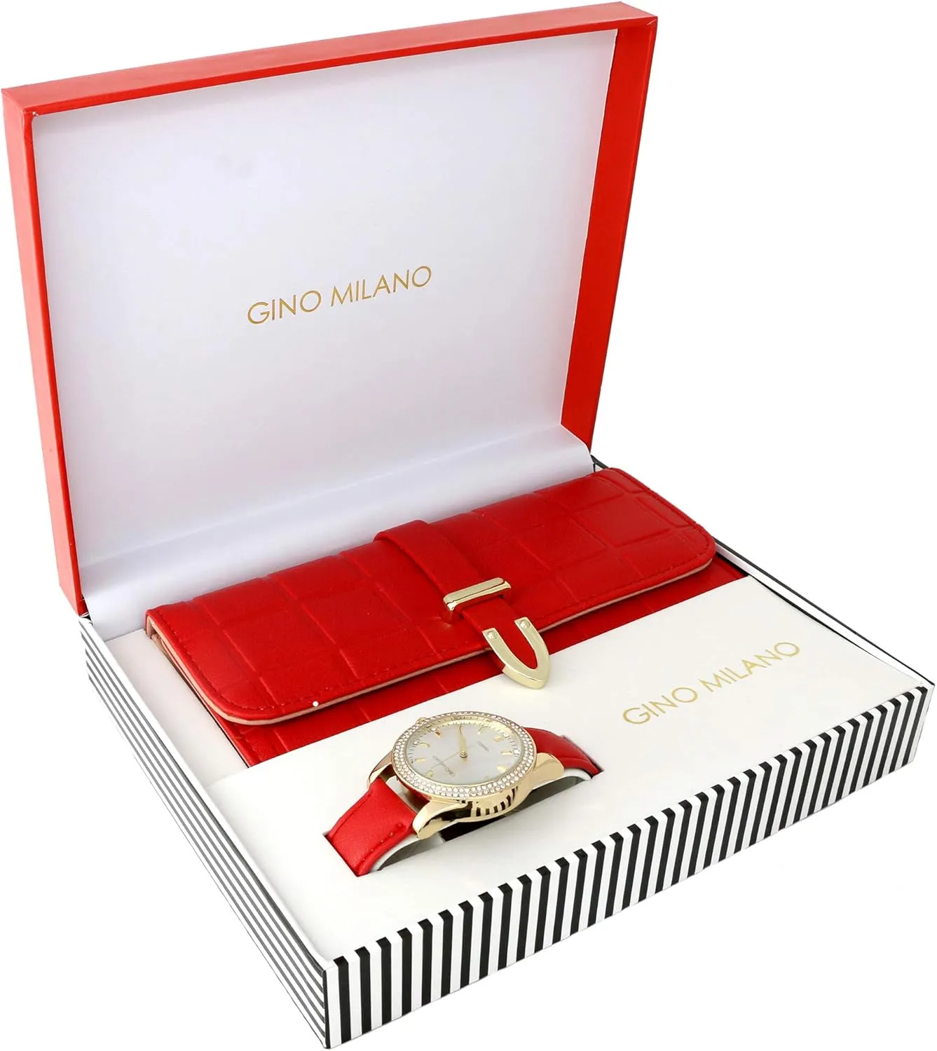 Women's Gold Leather Band Watch & Matching Tri-Fold Wallet Set