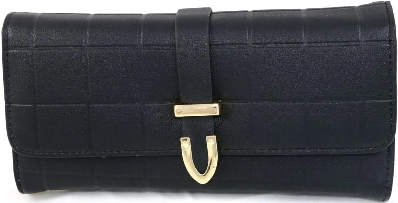 Women's Gold Leather Band Watch & Matching Tri-Fold Wallet Set