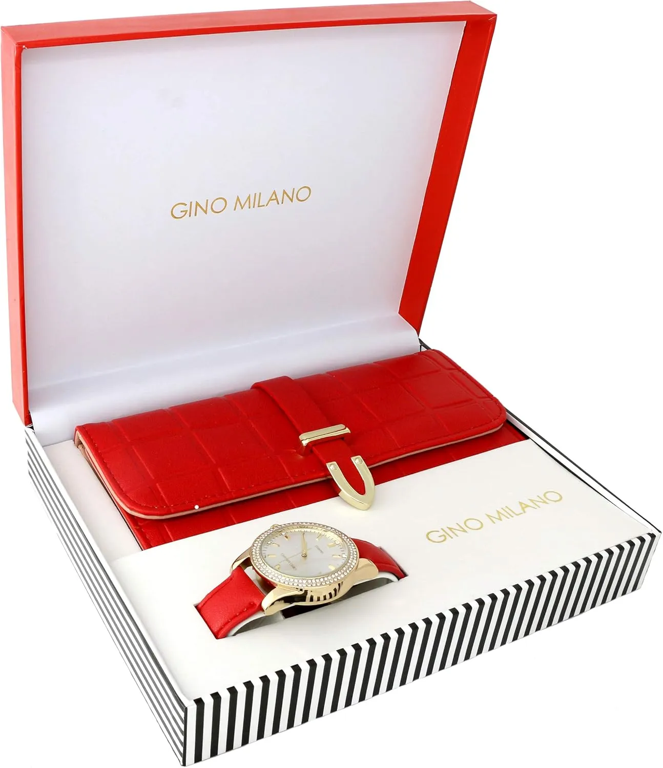 Women's Gold Leather Band Watch & Matching Tri-Fold Wallet Set