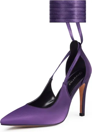 Women's High Heels Closed Pointed Toe Sexy Lace Up Wedding Evening Dress Pumps Shoes