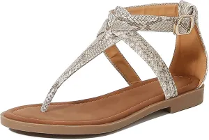 Women's Leather Print Dressy Thong Flat Sandals Fashion Classic Adjustable Ankle Buckle Summer T-Strap Bohemian Clip Toe Sandals for Casual Beach Walking Flip Flops