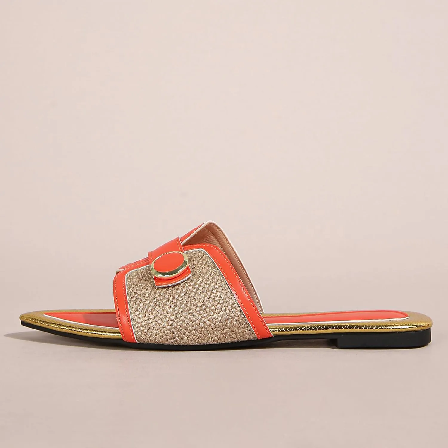 Women's Linen Fashion Pointed Toe Flat Slides Sandals Comfortable Lightweight Non-Slip Open Toe Slip On Summer Beach Slippers