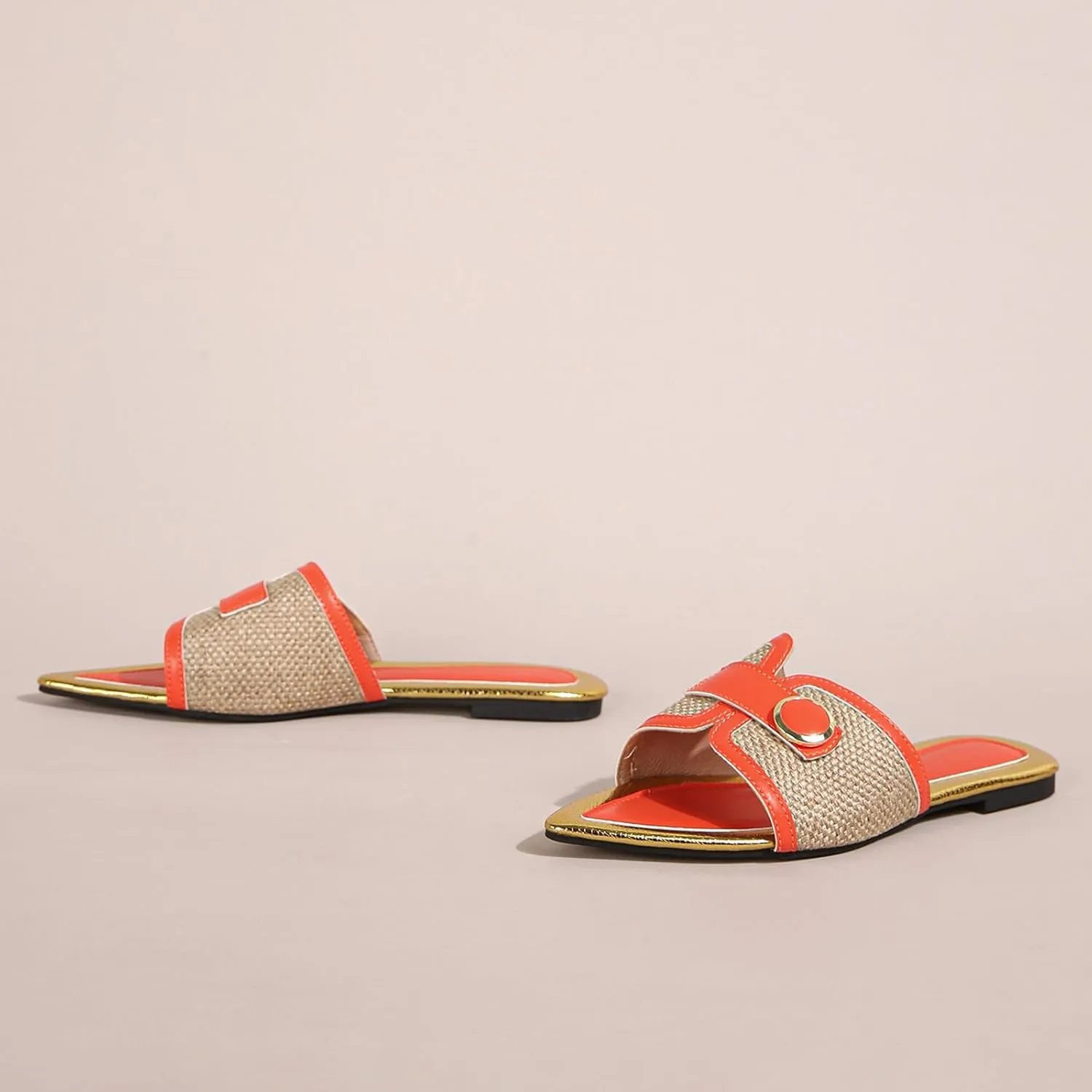 Women's Linen Fashion Pointed Toe Flat Slides Sandals Comfortable Lightweight Non-Slip Open Toe Slip On Summer Beach Slippers
