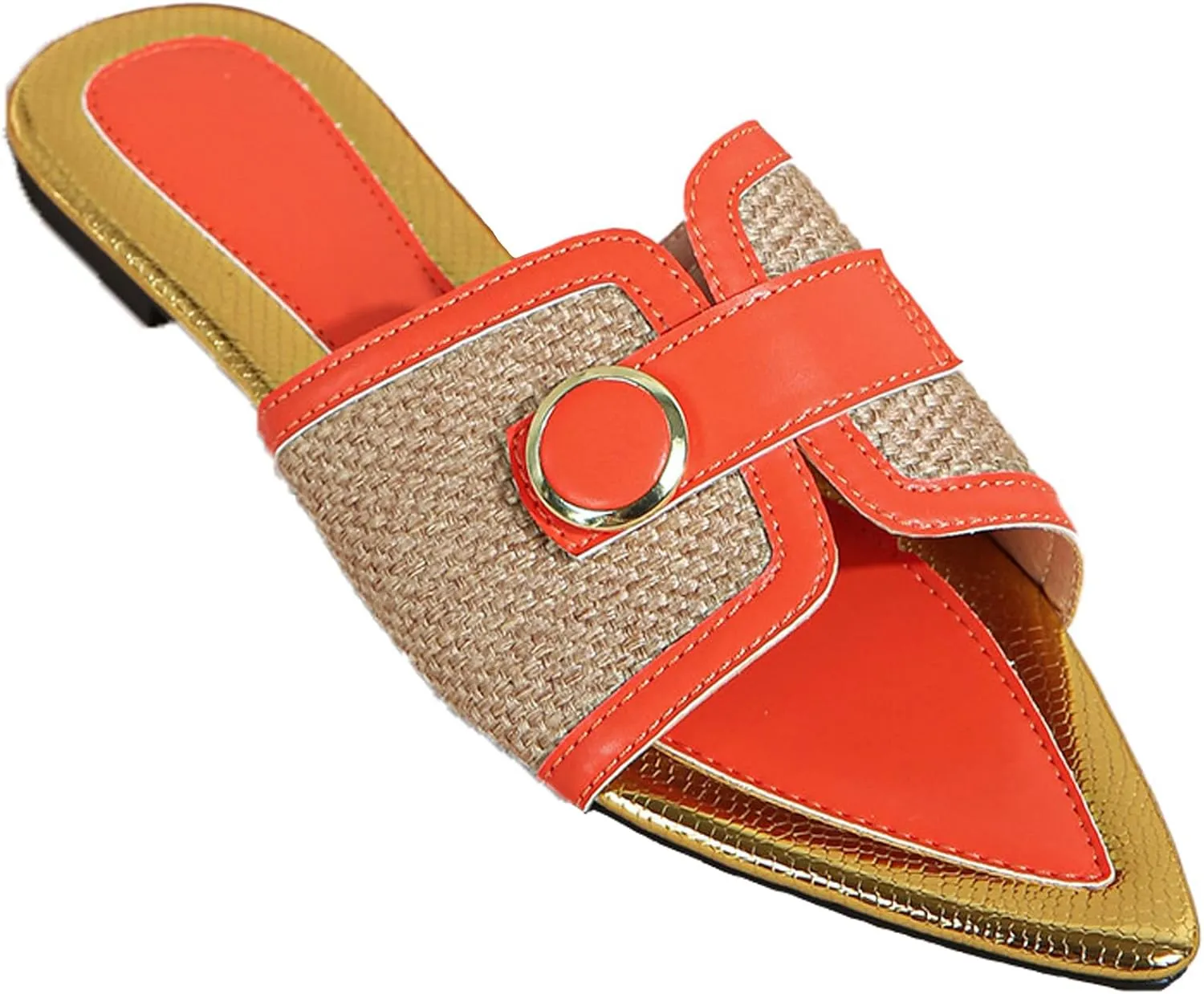 Women's Linen Fashion Pointed Toe Flat Slides Sandals Comfortable Lightweight Non-Slip Open Toe Slip On Summer Beach Slippers