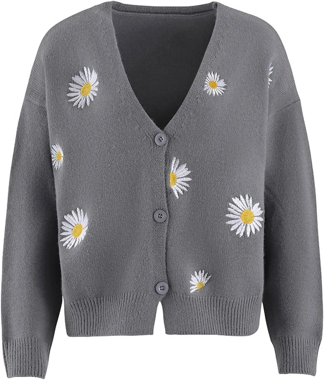 Womens Long Sleeve Button Comfy Sweater Cute Flower Graphic Cardigan Button Trendy Open Front Fall Clothes