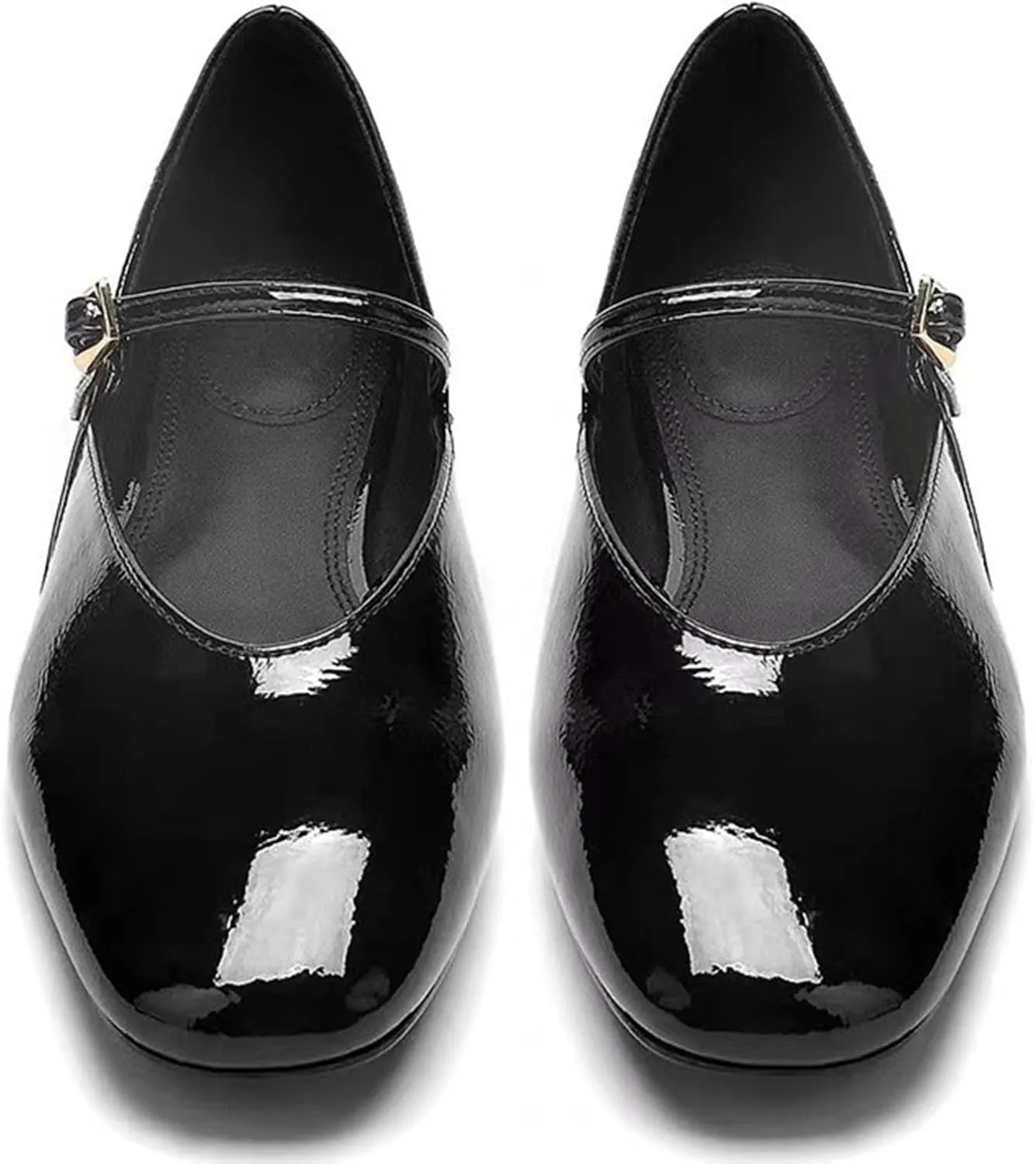 Women's Patent Leather Elegant Ballet Flats Comfortable Round Toe Adjustable Buckle Strap Flat Non-Slip Mary Jane Shoes Suitable for Dancing Walking
