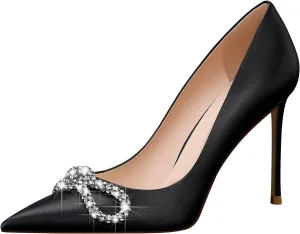 Womens Pointed Toe Heels Pumps,3.74Inch Sheepskin Leather Stiletto Bridal Party Dress Evening Wedding High Heel Shoes