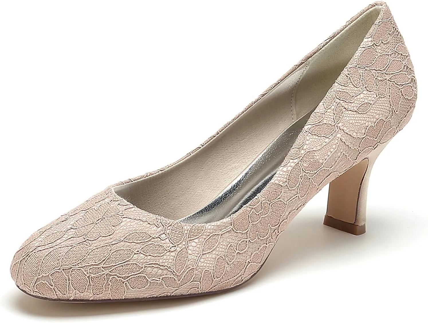 Womens Pumps Heels Comfy Kitten Heel Heeled Closed Round Toe Wedding Bridal Shoes for Bride Lace Bridesmaids Dress Shoes