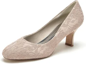 Womens Pumps Heels Comfy Kitten Heel Heeled Closed Round Toe Wedding Bridal Shoes for Bride Lace Bridesmaids Dress Shoes