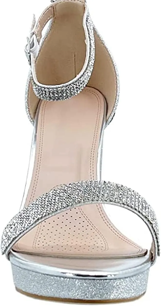 Women's Rhinestone Accent Open Toe Chunky High Heel Low Platform Formal Sandal