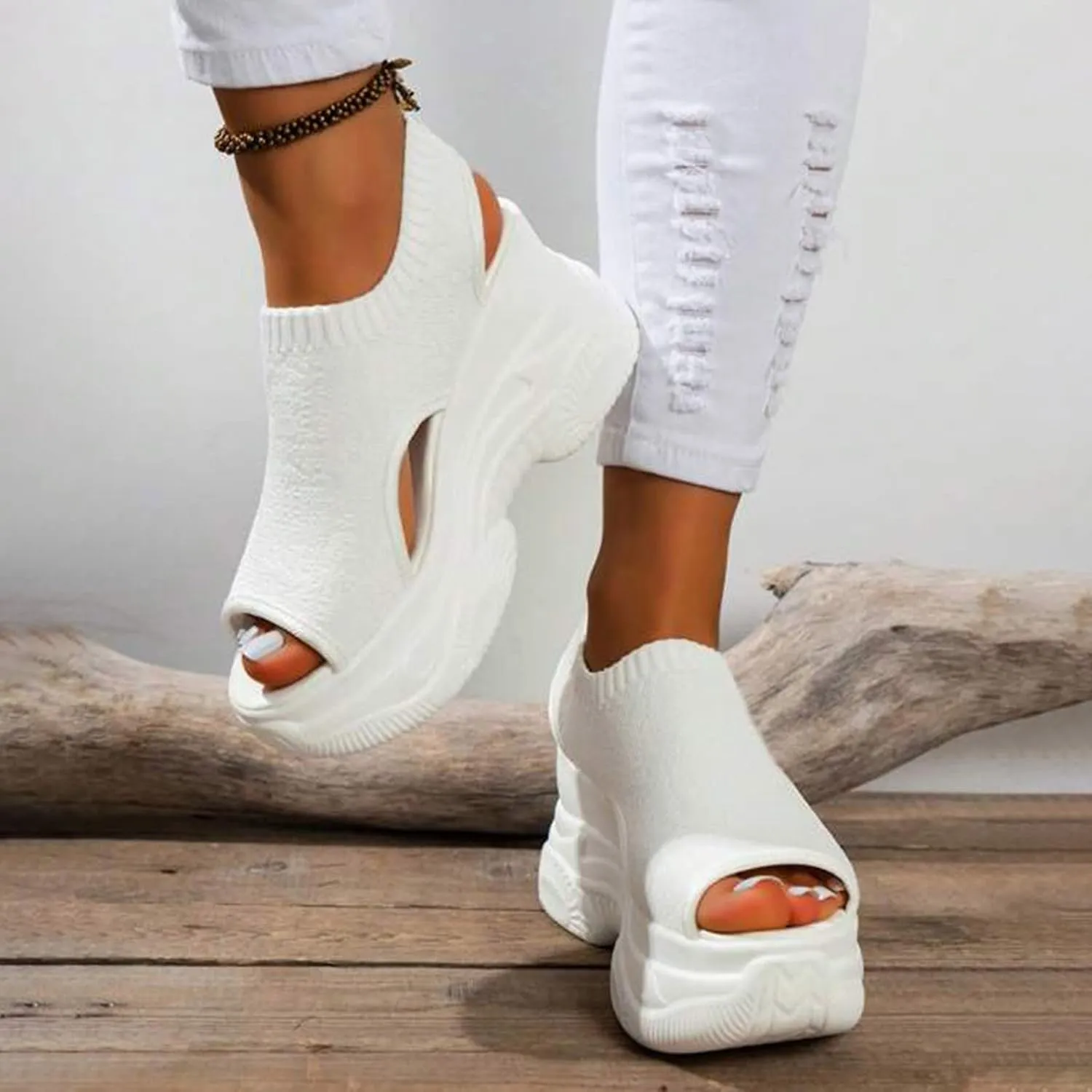 Womens Sandals Mesh Thick Cushion Orthopedic Walking Sandals Open Toe Elastic Strap Sport Shoes for Athletic