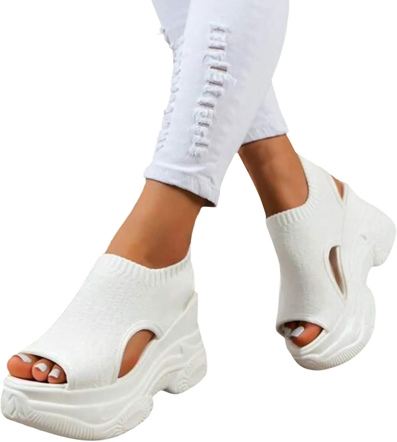 Womens Sandals Mesh Thick Cushion Orthopedic Walking Sandals Open Toe Elastic Strap Sport Shoes for Athletic