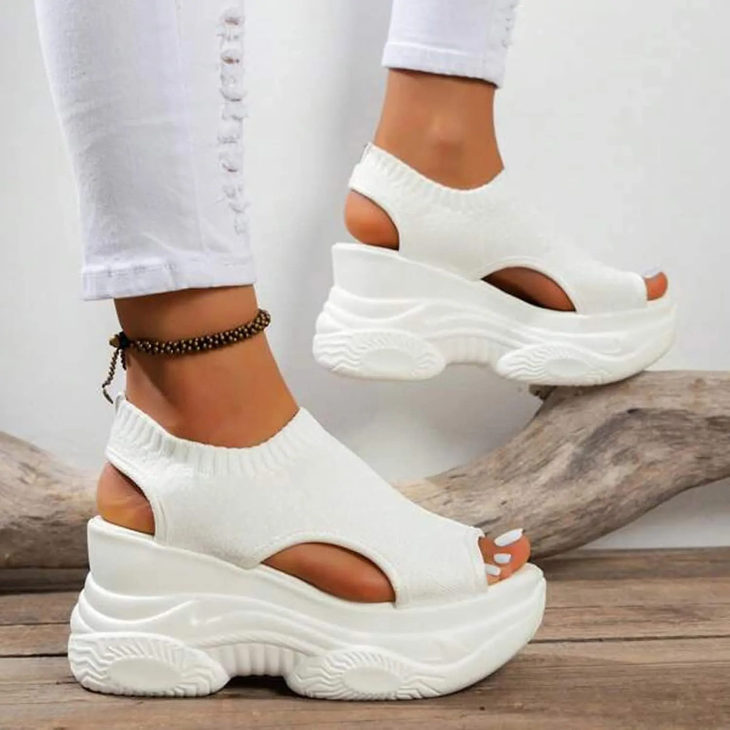 Womens Sandals Mesh Thick Cushion Orthopedic Walking Sandals Open Toe Elastic Strap Sport Shoes for Athletic